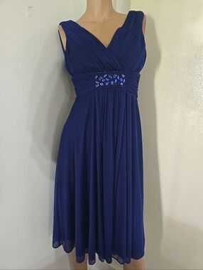Jessica Howard Evenings Blue Chiffon Cocktail Dress V Neck Womens Size 4